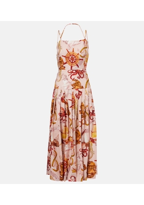 Farm Rio Nautical Wonder linen-blend midi dress