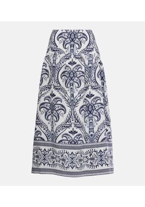 Farm Rio Tropical Cameo printed linen midi skirt