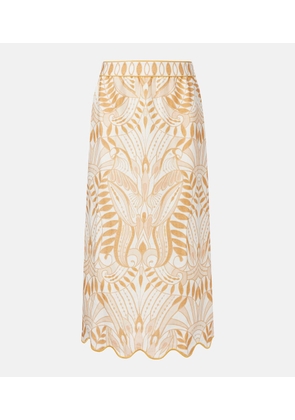 Farm Rio Printed linen midi skirt