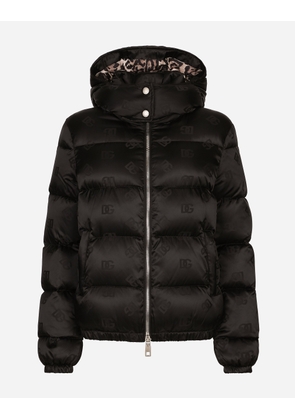 Dolce & Gabbana Padded Satin Jacquard Down Jacket With All-over Dg Logo - Woman Coats And Jackets Black 40