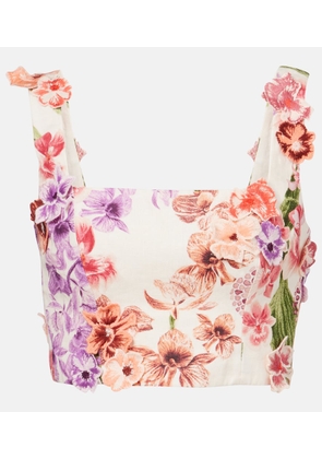 Agua by Agua Bendita Amanda floral-applique linen crop top