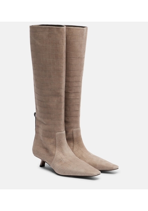 Brunello Cucinelli Monili croc-effect suede knee-high boots