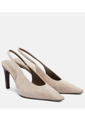 Brunello Cucinelli 80 Monili suede slingback pumps