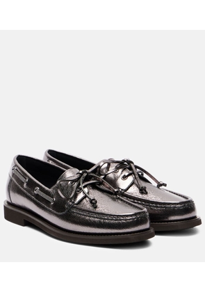 Brunello Cucinelli Monili metallic leather boat shoes