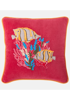Les-Ottomans Tropical embroidered cotton velvet cushion