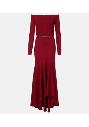 Elie Saab Belted off-shoulder jersey gown