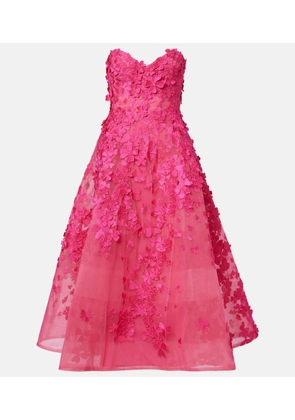 Monique Lhuillier Floral-applique tulle midi dress