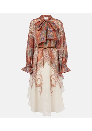 Zimmermann Rhiannon tie-neck ramie midi dress