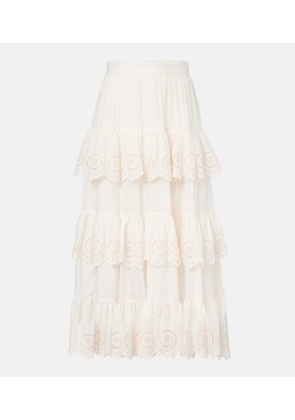 Zimmermann Lucky embroidered cotton midi skirt