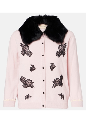Valentino Shearling-trimmed virgin wool cardigan