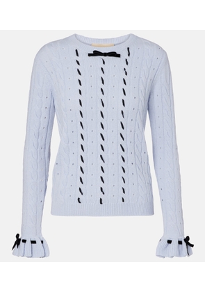 Valentino Bow-detail cable-knit virgin wool sweater