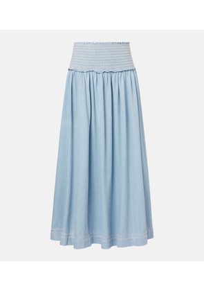 Zimmermann Ascension shirred denim midi skirt
