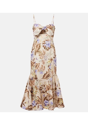 Zimmermann Coco bow-detail floral linen midi dress