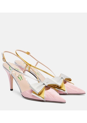 Valentino Garavani Bowow 85 moire and leather slingback pumps