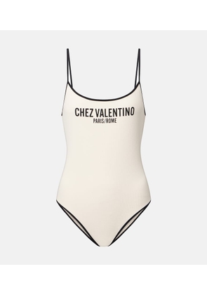Valentino Logo printed pique swimsuit