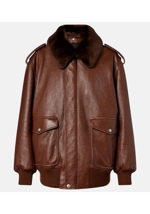 Prada Shearling-trimmed leather bomber jacket