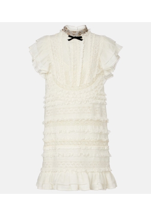 Valentino Ruffled lace and linen minidress