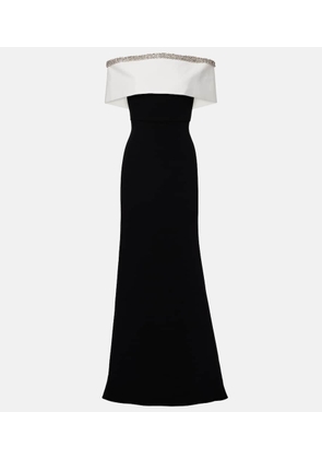 Roland Mouret Embellished off-shoulder crepe satin gown