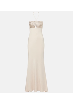 Roland Mouret Embellished halterneck silk gown