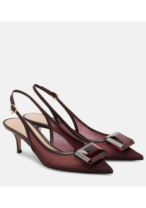 Gianvito Rossi 55 leather-trimmed mesh slingback pumps