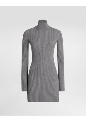 Dolce & Gabbana Turtleneck Long Dress In Wool - Woman Dresses Gray 36