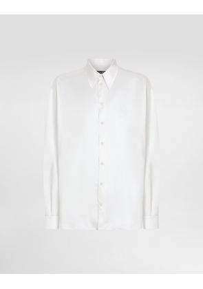 Dolce & Gabbana Silk Shirt With Logo Embroidery - Man Shirts White Silk 40
