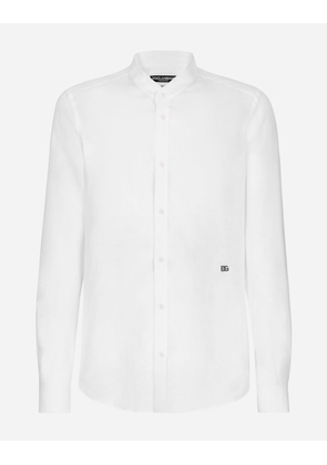 Dolce & Gabbana Linen Martini-fit Shirt With Dg Hardware - Man Shirts White Linen 44