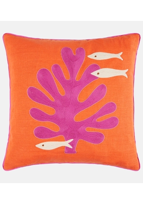 Jonathan Adler Playa Coral linen cushion