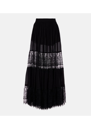Chloe Lace-trimmed tiered silk maxi skirt