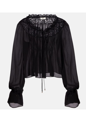 Chloe Gathered lace-trimmed silk georgette blouse