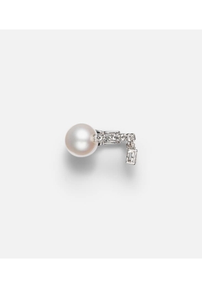 Yeprem Pearlescent 18kt white gold single ear cuff with diamonds and freshwater pearl