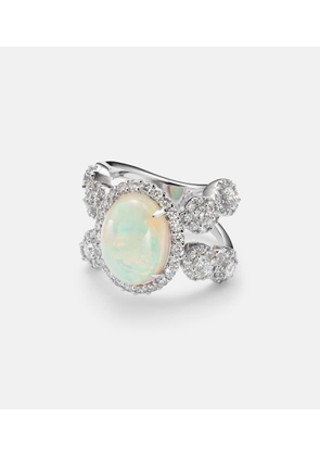 Yeprem Reign Supreme 18kt white gold ring with diamonds and opal