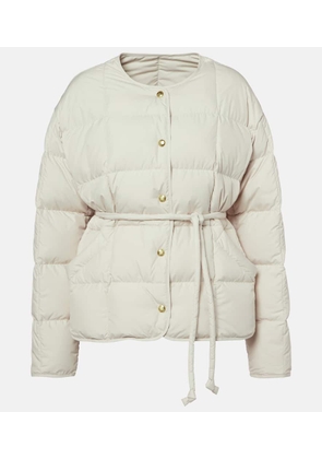 Moncler Belted leather-trimmed down jacket