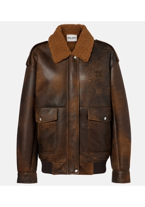 Miu Miu Shearling-trimmed leather blouson jacket