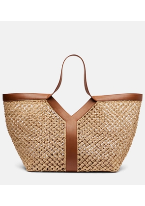 Saint Laurent Y leather-trimmed raffia shopper