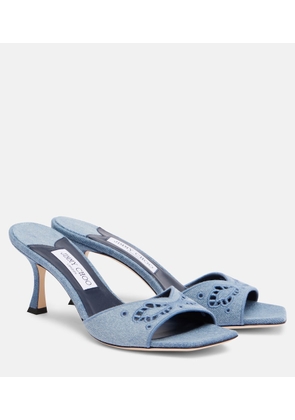 Jimmy Choo Skye 70 embroidered denim mules