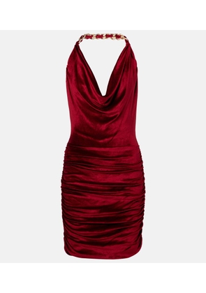 Balmain Chain-detail draped velvet minidress