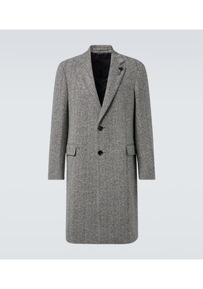 Lardini Herringbone virgin wool tweed overcoat