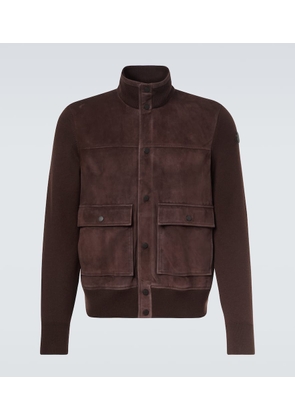 Moncler Paneled suede and wool jacket