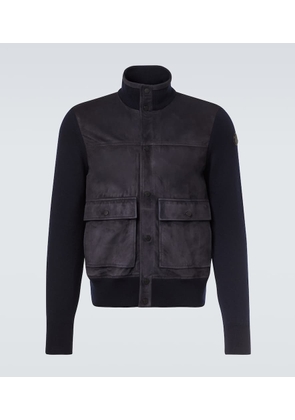 Moncler Paneled suede and wool jacket