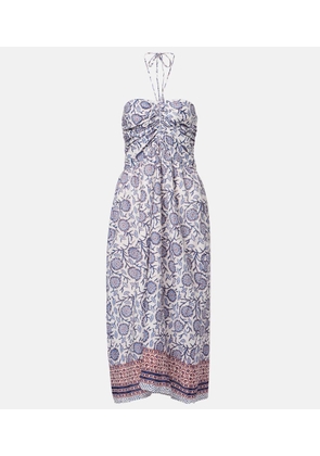 Velvet Floral ruched cotton midi dress
