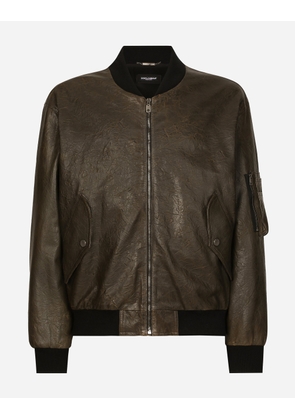 Dolce & Gabbana Lined Leather Bomber Jacket - Man Coats And Jackets Green 46