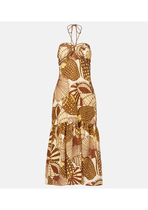 Farm Rio Shell Mix printed linen midi dress