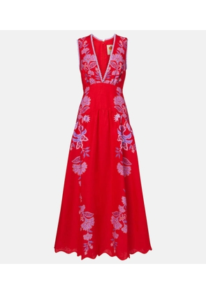 Farm Rio Porcelain Garden floral linen midi dress