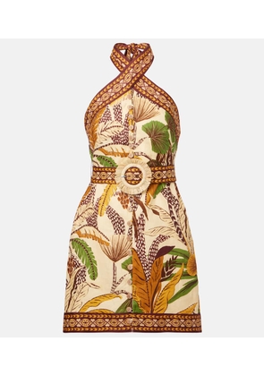 Farm Rio Foliage Sketch linen minidress