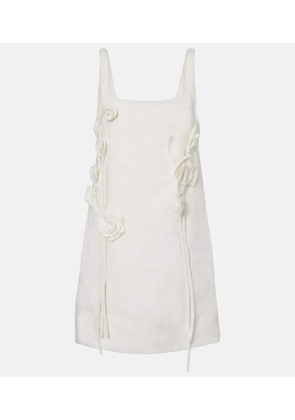 Farm Rio Floral-applique linen minidress