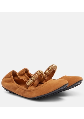 Tod's Dee embellished suede Mary Jane flats