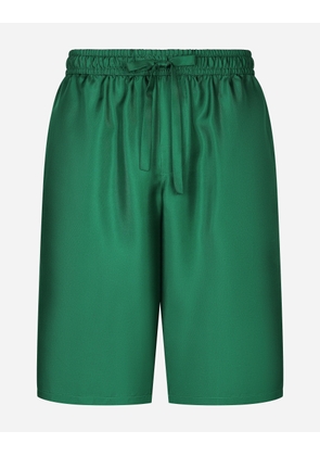 Dolce & Gabbana Embroidered Silk Jogging Shorts - Man Pants And Shorts Green 48
