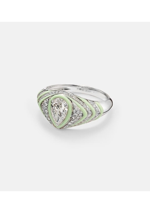 Kamyen Striped Pear 18kt white gold and enamel pinky ring with diamonds