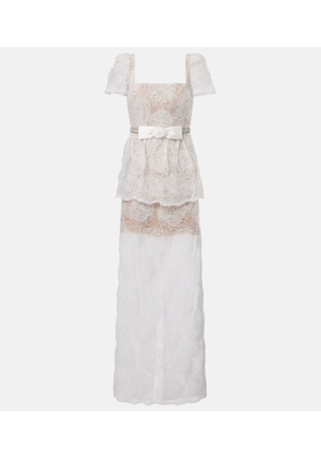 Self-Portrait Bow-detail tulle lace maxi dress